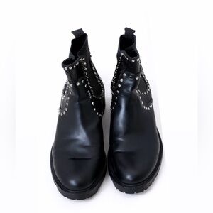 Zara Studded Chelsea Boots Black Leather Snakeskin Trim SZ 9 Chunky Sole